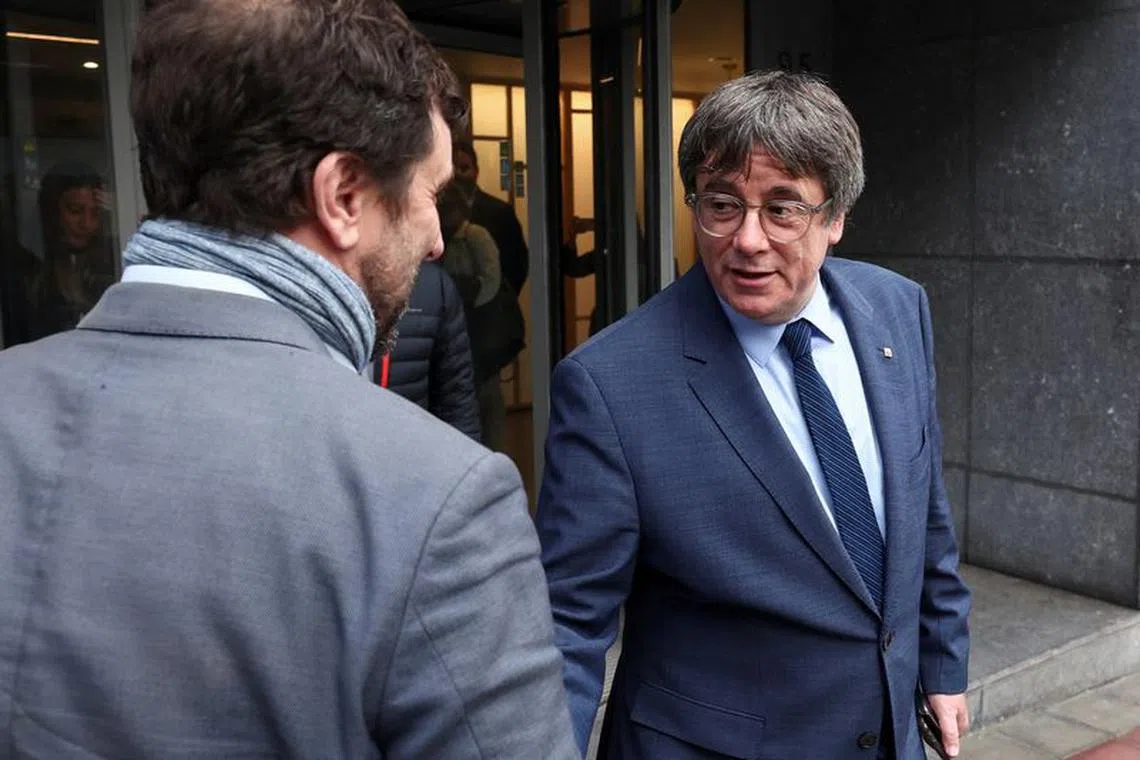 Catalan separatist leader Carles Puigdemont reacts, on the day a deal was signed with Spanish Socialist Workers' Party (PSOE) for Spanish government support, which is expected to include an amnesty law for Catalan separatist activists, in Brussels, Belgium November 9, 2023.  REUTERS/Yves Herman