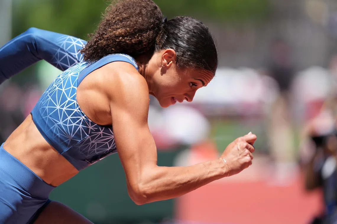 FILE PHOTO: Jul 5, 2025; Eugene, OR, USA; Sydney McLaughlin-Levrone (USA) during the 50th Prefontaine Classic at Hayward Field. Mandatory Credit: Kirby Lee-Imagn Images/File Photo