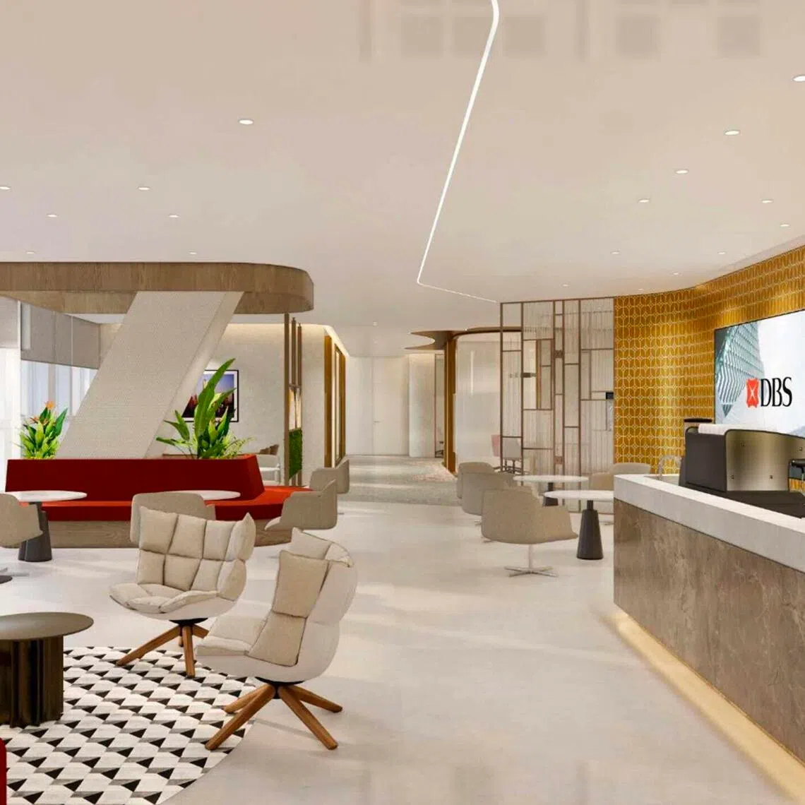 An artist’s impression of the waiting lounges in one of the upcoming wealth centres. 