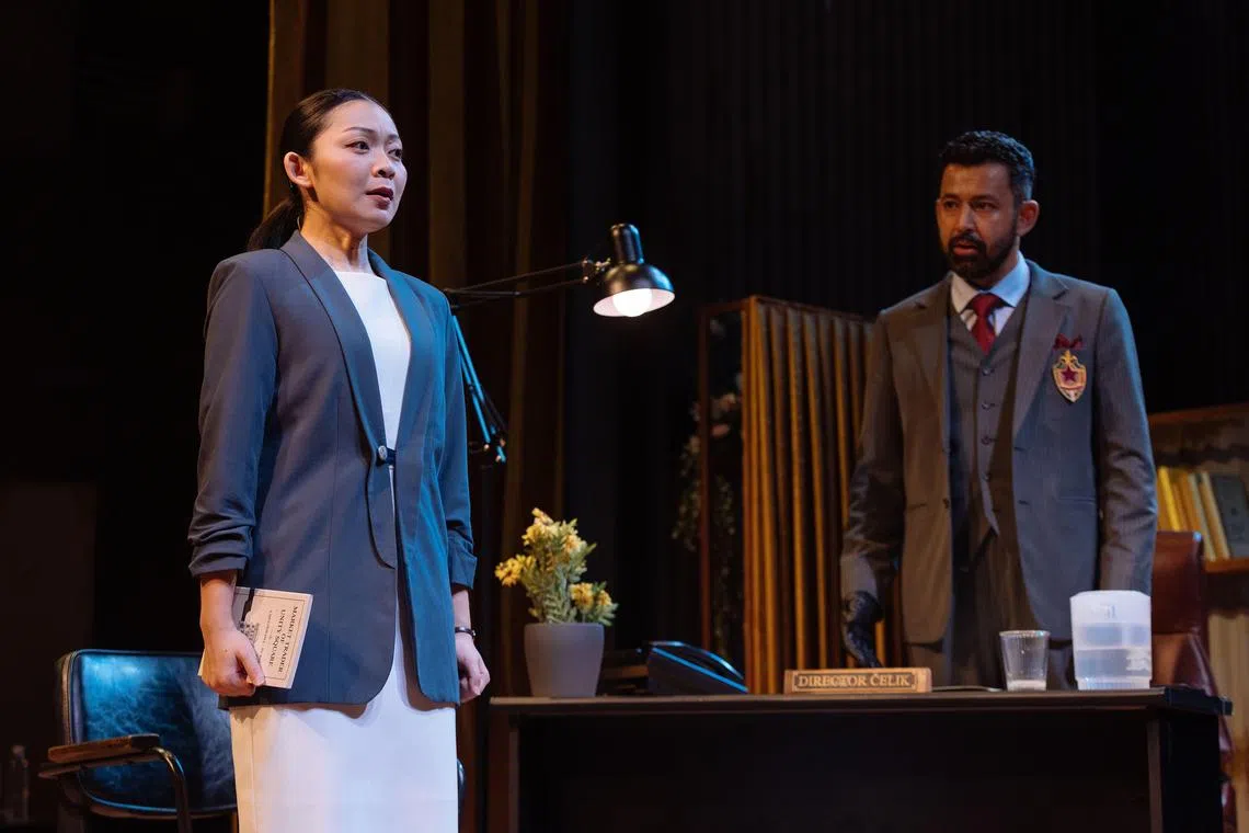 Coco Wang Ling (left) and Ghafir Akbar as an assistant and her boss in A Mirror.