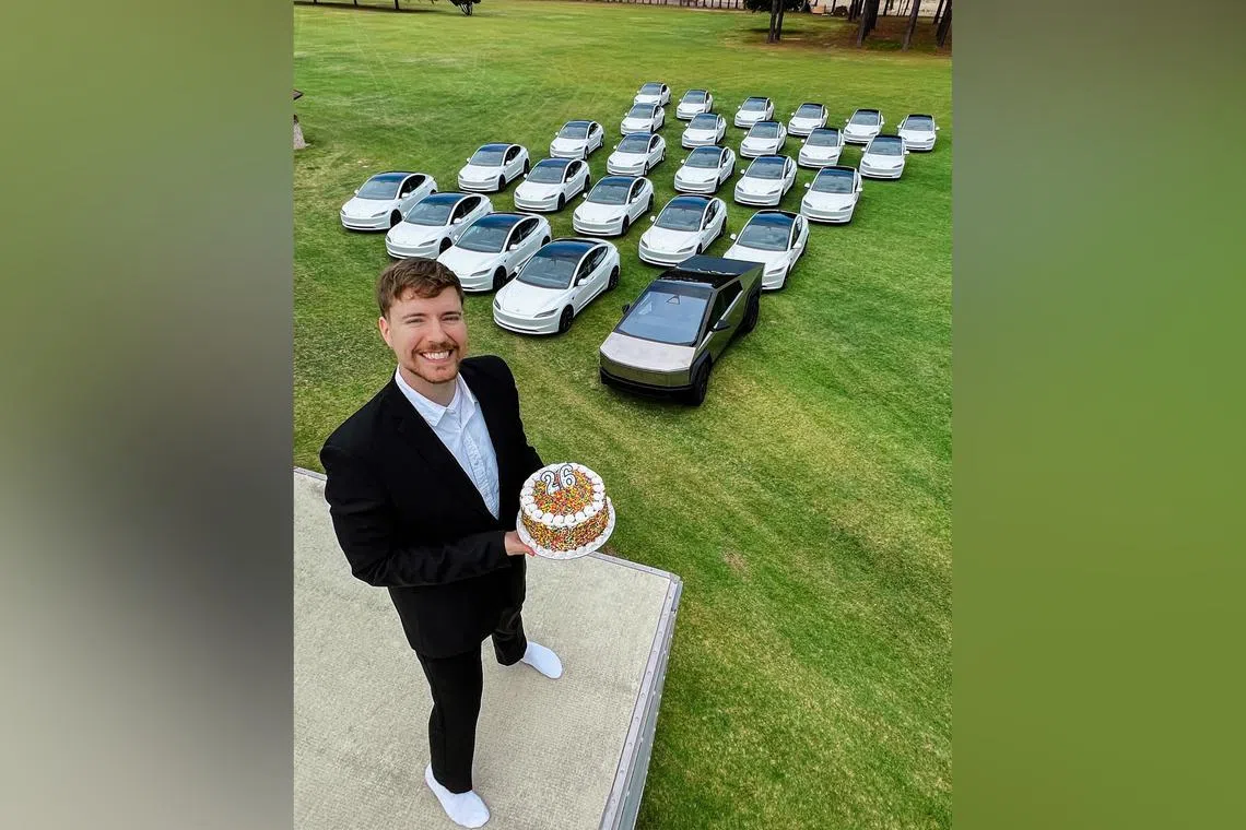 Mr Jimmy Donaldson, also known as Mr Beast, celebrated his 26th birthday by giving away 26 brand new Tesla cars.