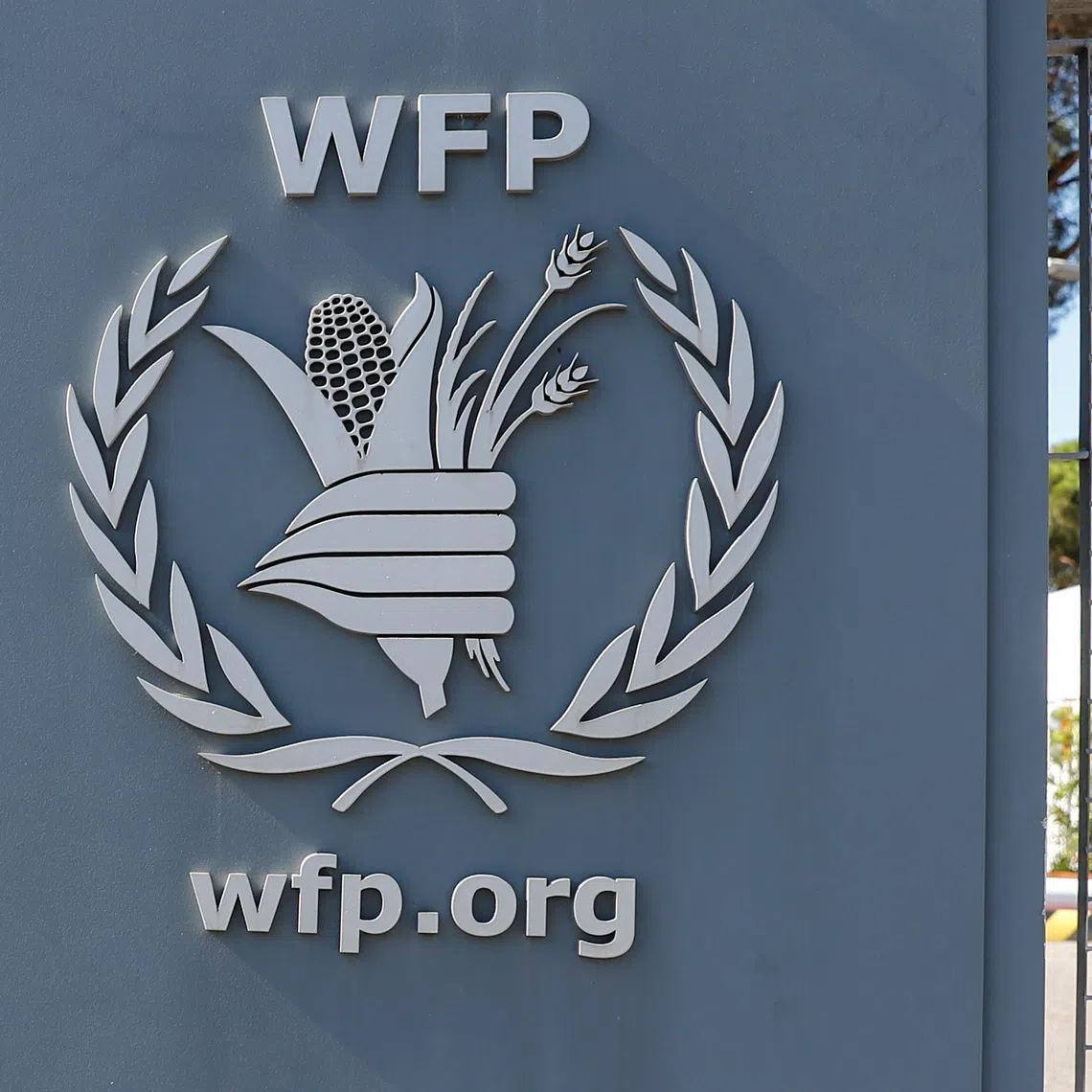 A logo of the World Food Programme is seen at their headquarters, in Rome, Italy October 9, 2020. REUTERS/Remo Casilli