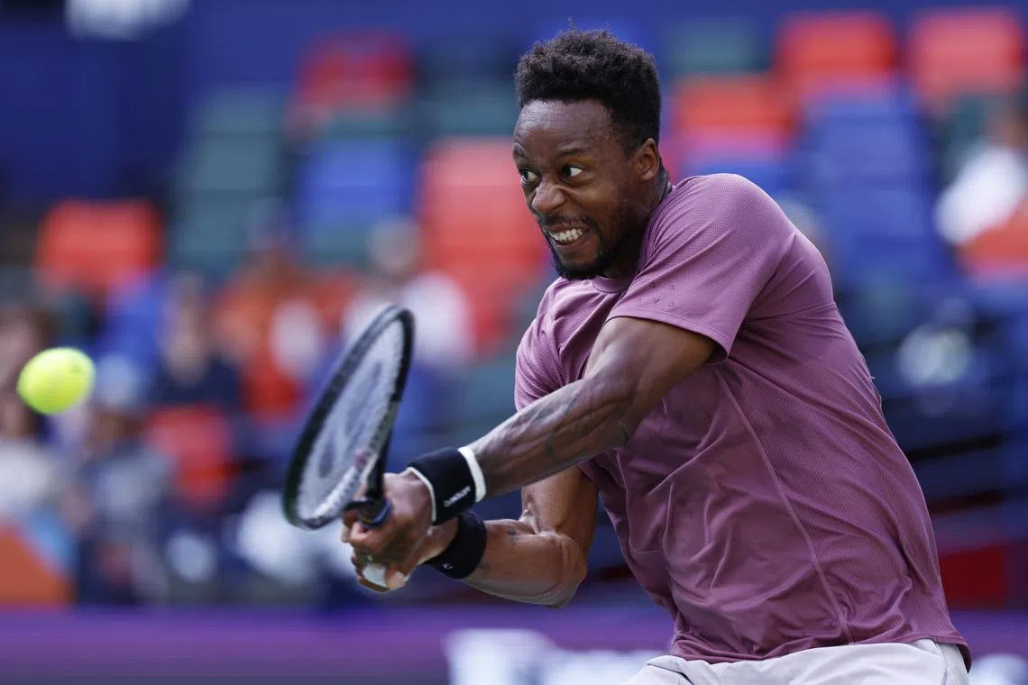 FILE PHOTO: Tennis - Shanghai Masters - Qizhong Forest Sports City Arena, Shanghai, China - October 9, 2024 France's Gael Monfils in action during his round of 16 match against Spain's Carlos Alcaraz REUTERS/Tingshu Wang/File Photo