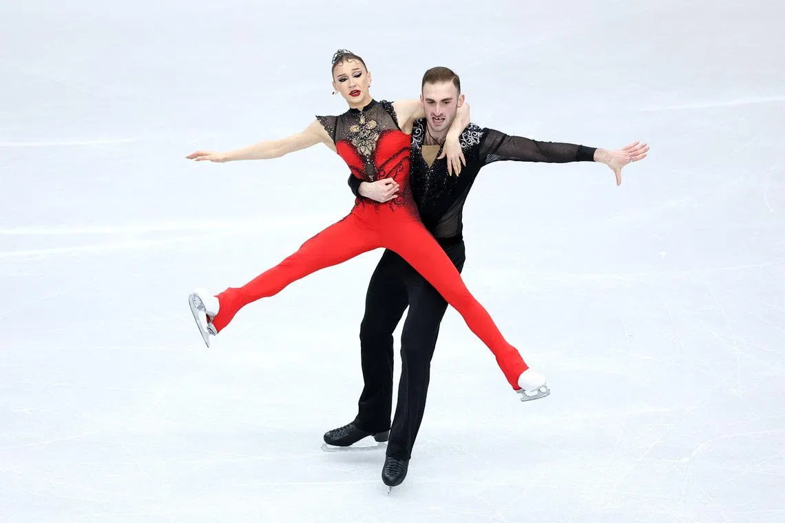 Figure Skating - ISU Figure Skating European Championships - Sheffield Arena, Sheffield, Britain - January 14, 2026 Georgia's Anastasiia Metelkina and Luka Berulava perform during the pairs - short program. Action Images via Reuters/Andrew Boyers