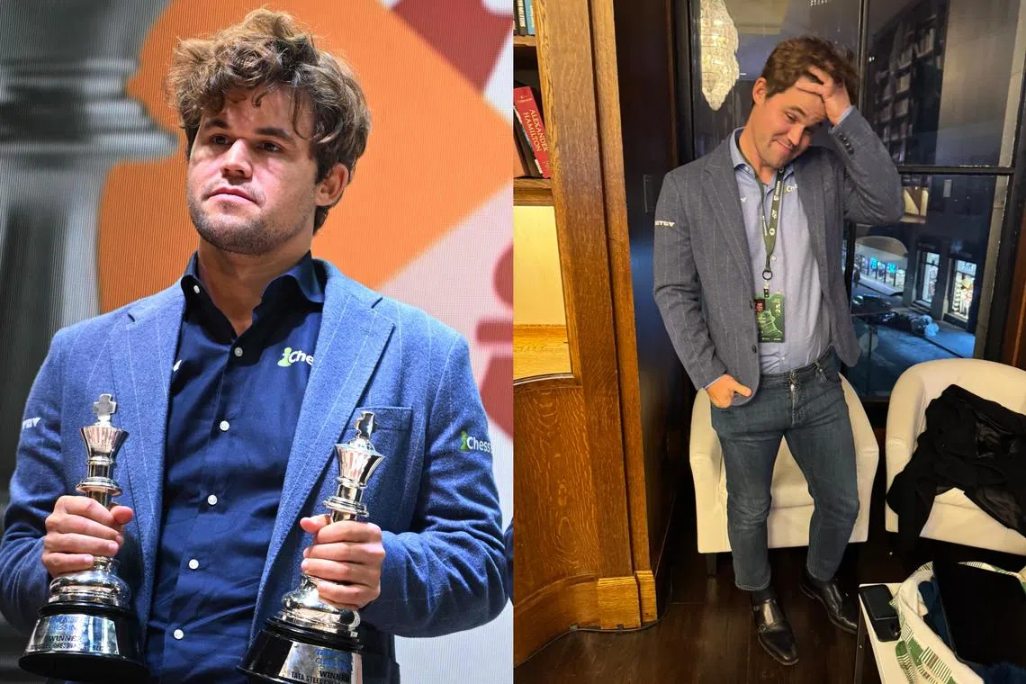 Chess star Magnus Carlsen quite the World Rapid and Blitz Chess Championships after refusing to change out of his jeans (right).