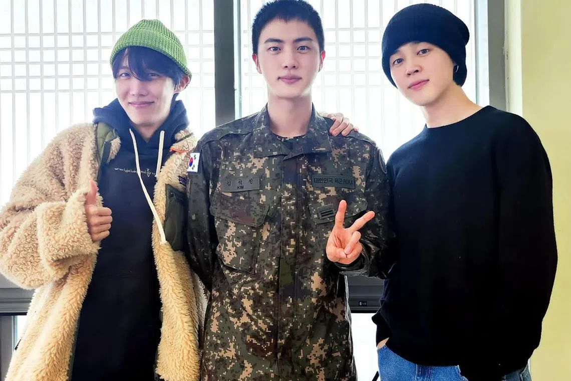 (From left) BTS members J-Hope, Jin and Jimin.