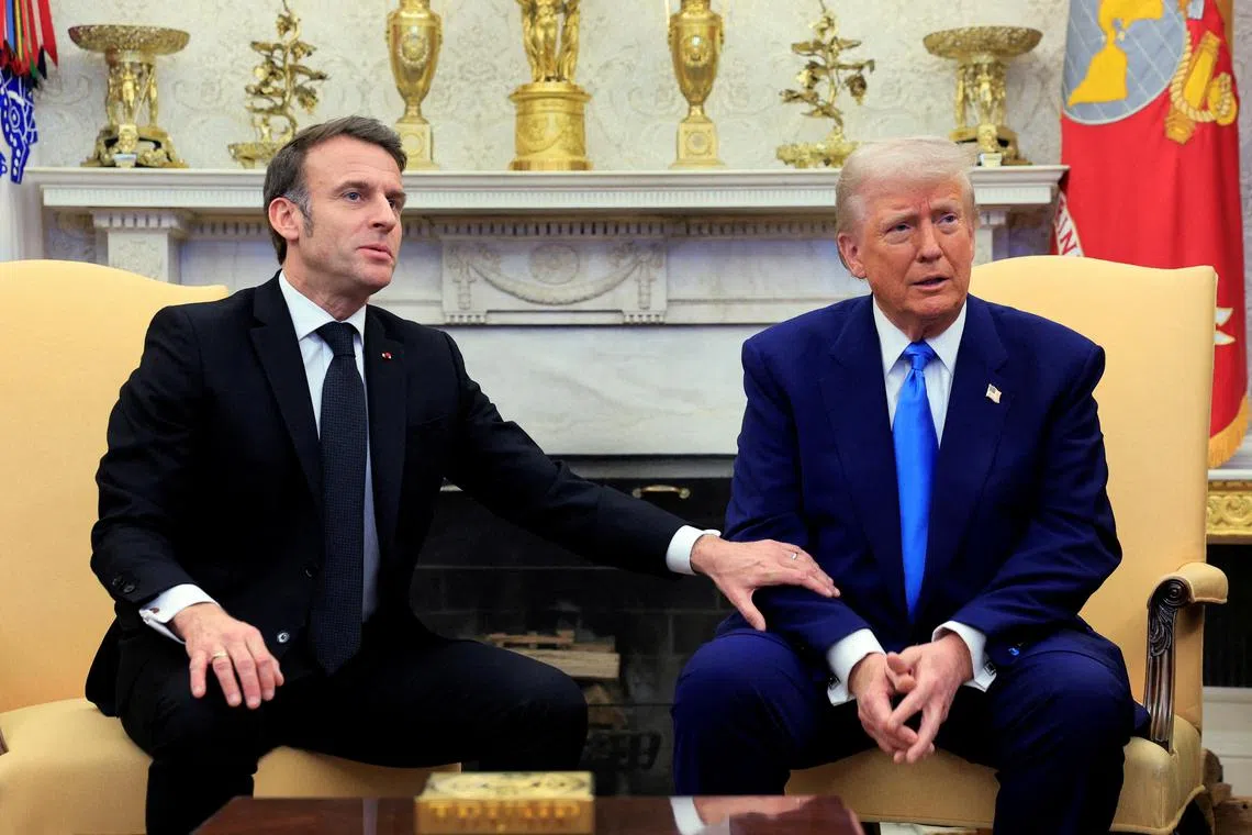 French President Emmanuel Macron visiting US President Donald Trump at the White House on Feb 24.