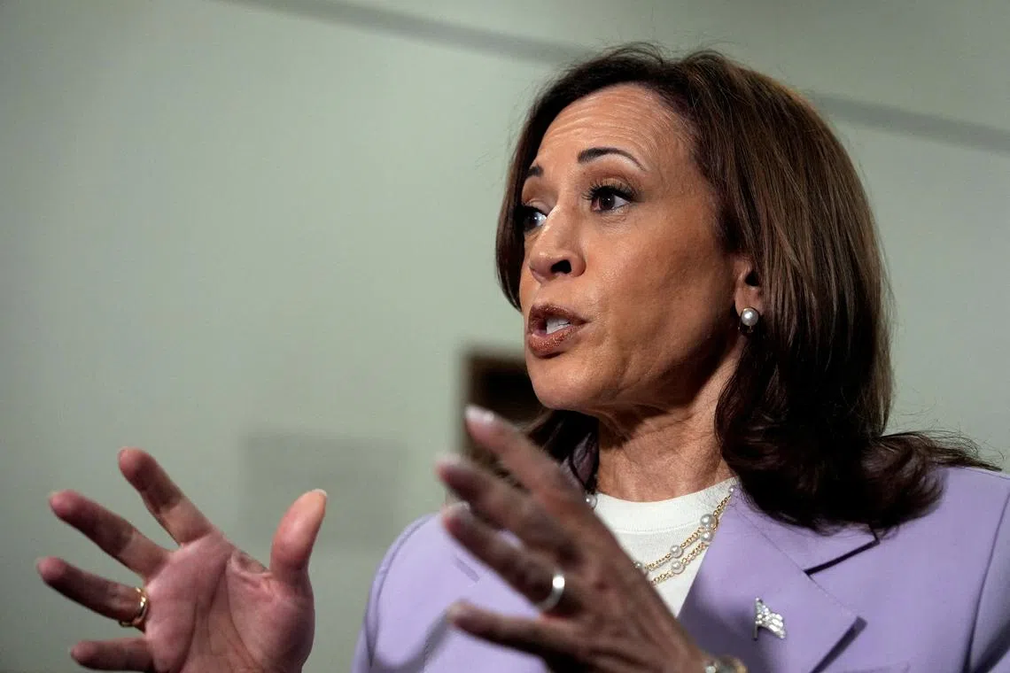 Democratic presidential candidate Vice President Kamala Harris gives remarks at the Sheraton hotel, in Phoenix, U.S., August 10, 2024.    Julia Nikhinson/Pool via REUTERS/File Photo