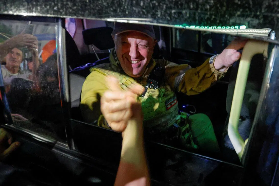 FILE PHOTO: Wagner mercenary chief Yevgeny Prigozhin leaves the headquarters of the Southern Military District amid the group's pullout from the city of Rostov-on-Don, Russia, June 24, 2023. REUTERS/Alexander Ermochenko/File Photo