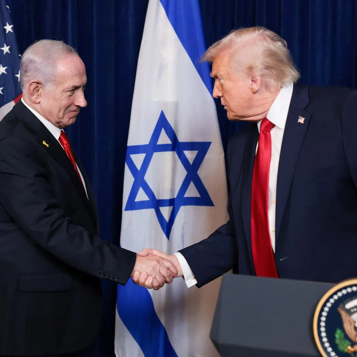 U.S. President Donald Trump and Israeli Prime Minister Benjamin Netanyahu hold a press conference after meeting at Trump’s Mar-a-Lago club in Palm Beach, Florida, U.S., December 29, 2025. REUTERS/Jonathan Ernst/File Photo