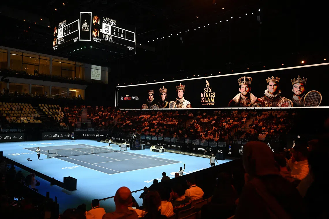 Tennis - Six Kings Slam - ANB Arena, Riyadh, Saudi Arabia - October 15, 2025 General view during the quarter final match between Greece's Stefanos Tsitsipas and Italy's Jannik Sinner REUTERS/Stringer