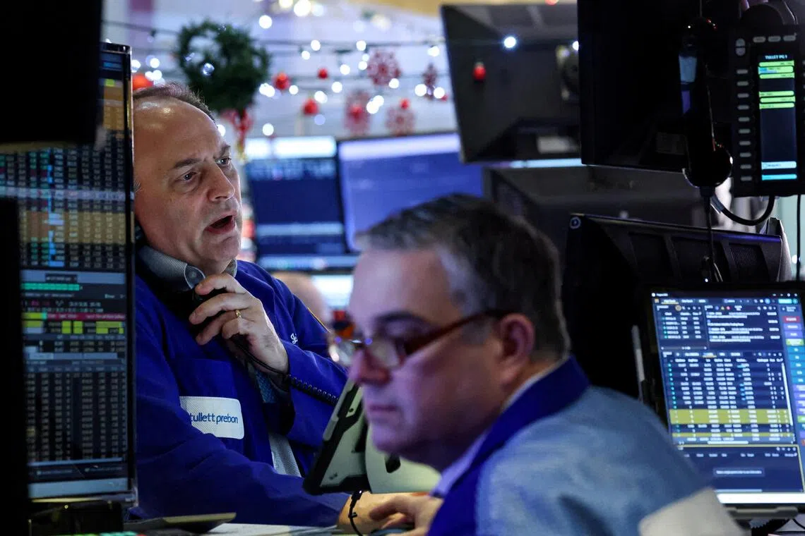 Traders working on the floor of the New York Stock Exchange, in New York City.