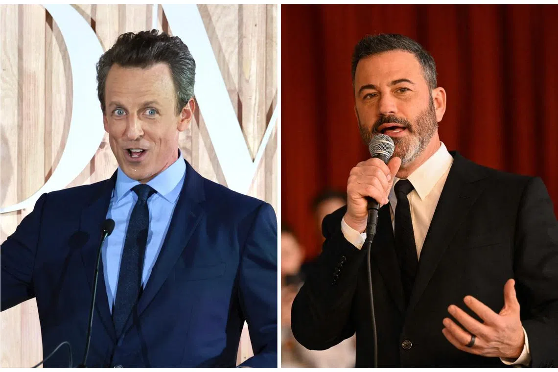 Among those listed were television hosts Stephen Colbert, Jimmy Kimmel (right) and Seth Meyers (left).