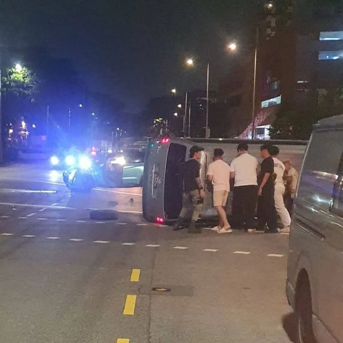 A 54-year-old male van driver was taken conscious to hospital following the accident.