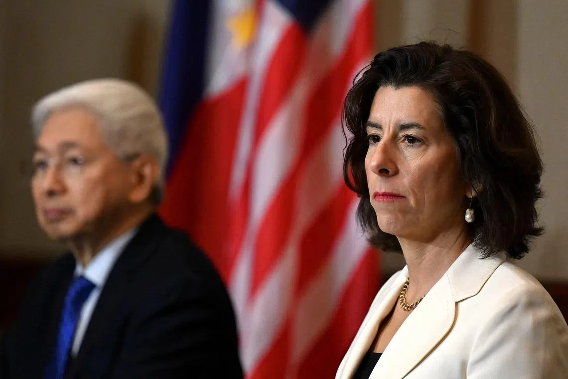 US Commerce Secretary Gina Raimondo (R) is on a two-day trade and investment mission to the Philippines.