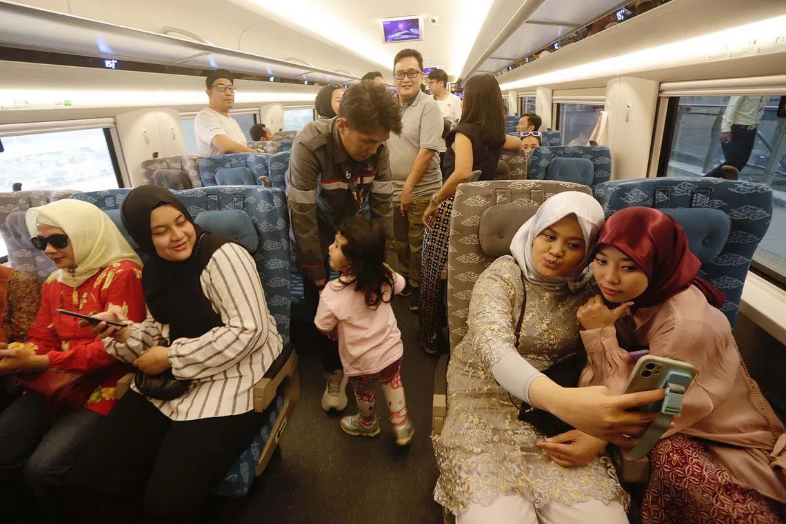 Indonesian passengers ride on the Jakarta-Bandung High-Speed Train in Jakarta, Indonesia, Sept 17. The Indonesian government has finally opened the opportunity for the general public to ride the Bandung High-Speed Train after a series of trial stages. 