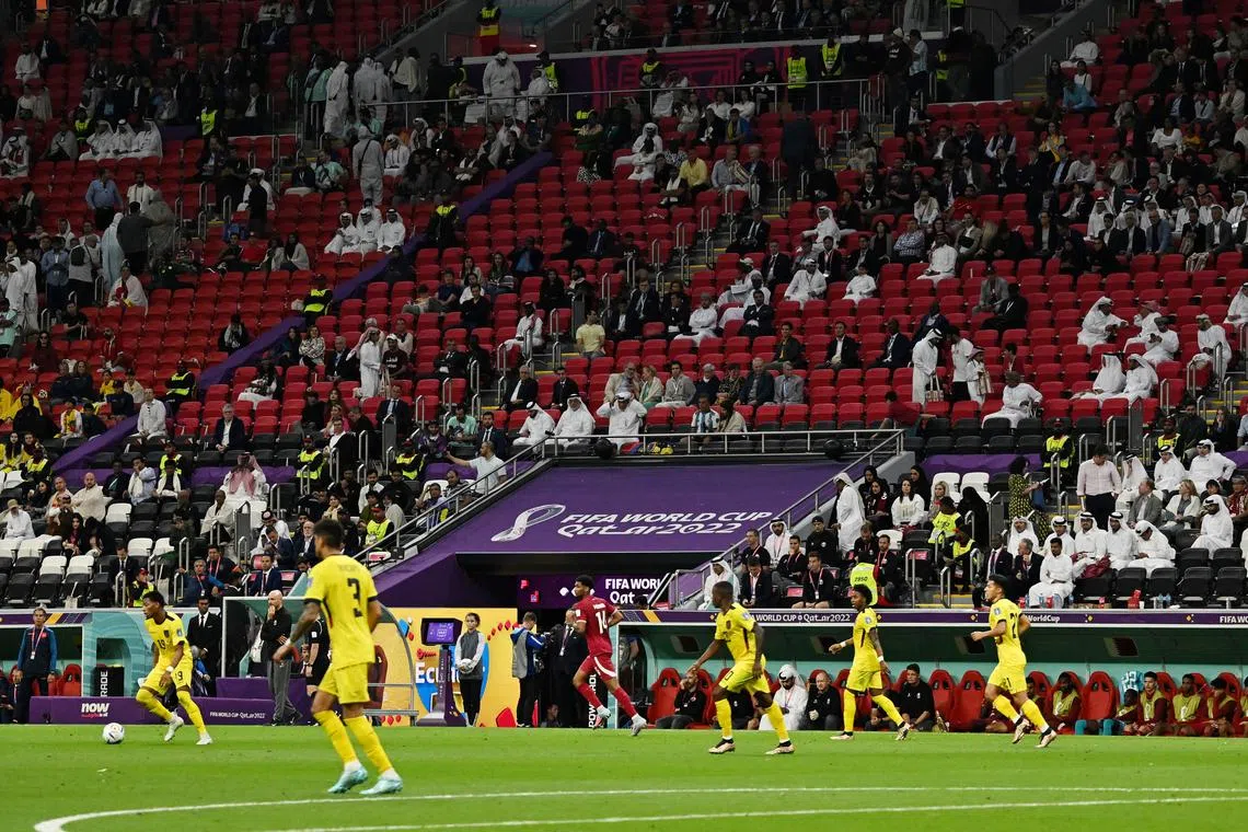 Empty seats are seen during the opening match of the 2022 World Cup between hosts Qatar and Ecuador. 