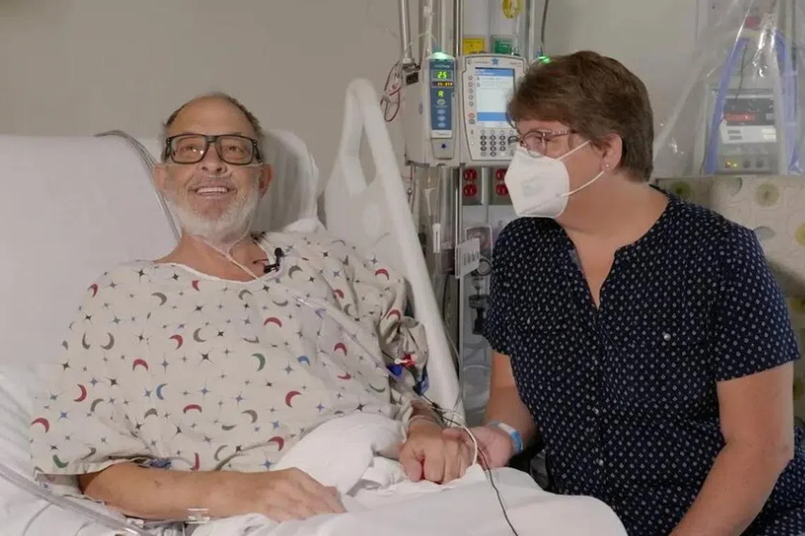 Mr Lawrence Faucette, 58, the second recipient of a genetically altered pig heart, is seen here with his wife, Ann.