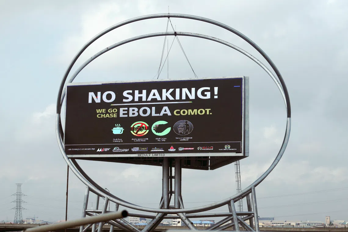 FILE PHOTO: A billboard that raises awareness and fight against Ebola is seen in Lagos October 27, 2014. REUTERS/Akintunde Akinleye/ File Photo