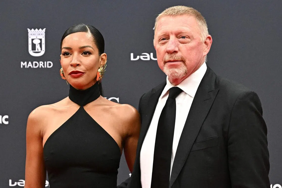 Former German tennis star Boris Becker and partner Lilian de Carvalho Monteiro attending the Laureus World Sports Awards, in Madrid on April 22, 2024. 