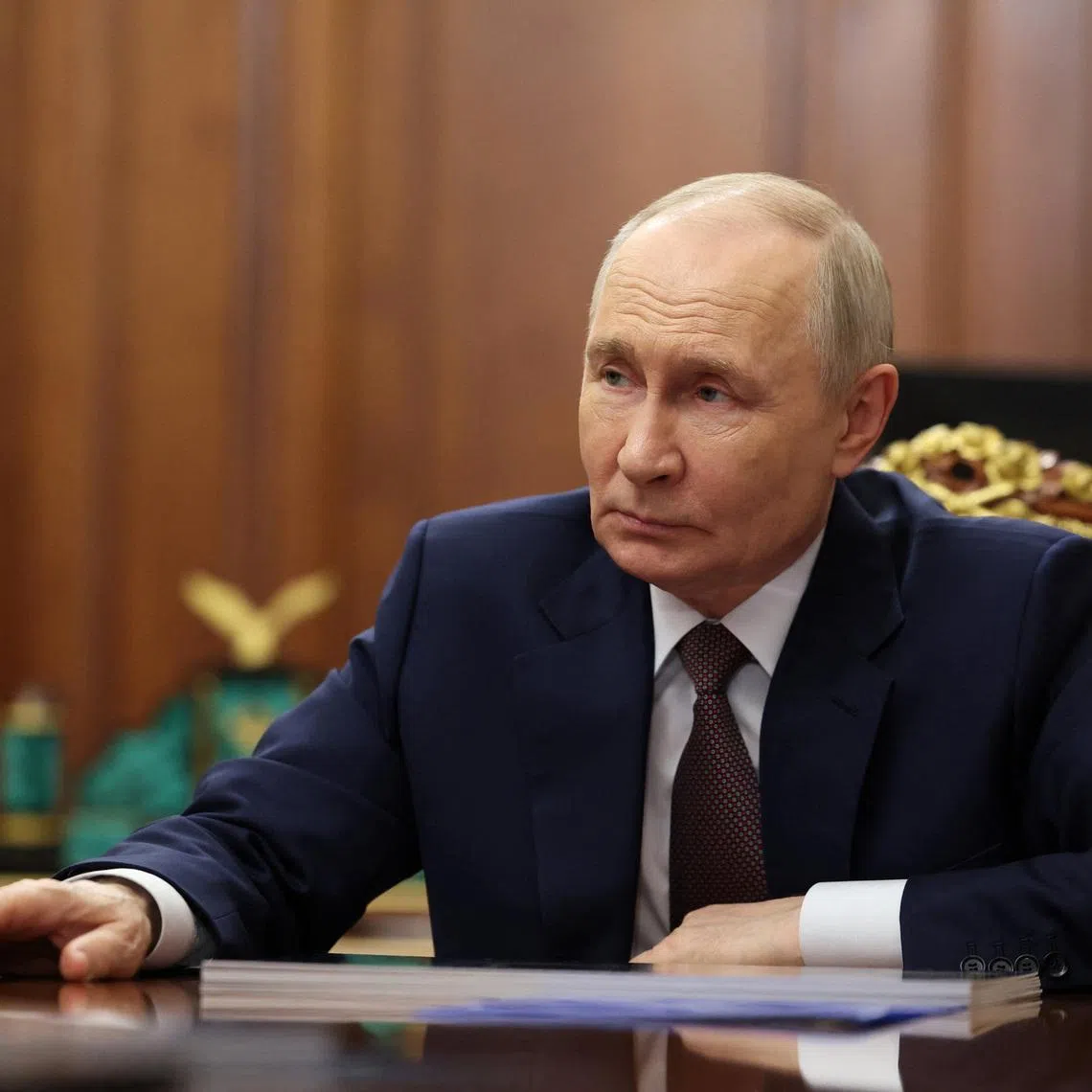 Russian President Vladimir Putin attends a meeting with Governor of the Omsk region Vitaly Khotsenko at the Kremlin in Moscow, Russia May 25, 2026. Sputnik/Vyacheslav Prokofyev/Pool via REUTERS ATTENTION EDITORS - THIS IMAGE WAS PROVIDED BY A THIRD PARTY.