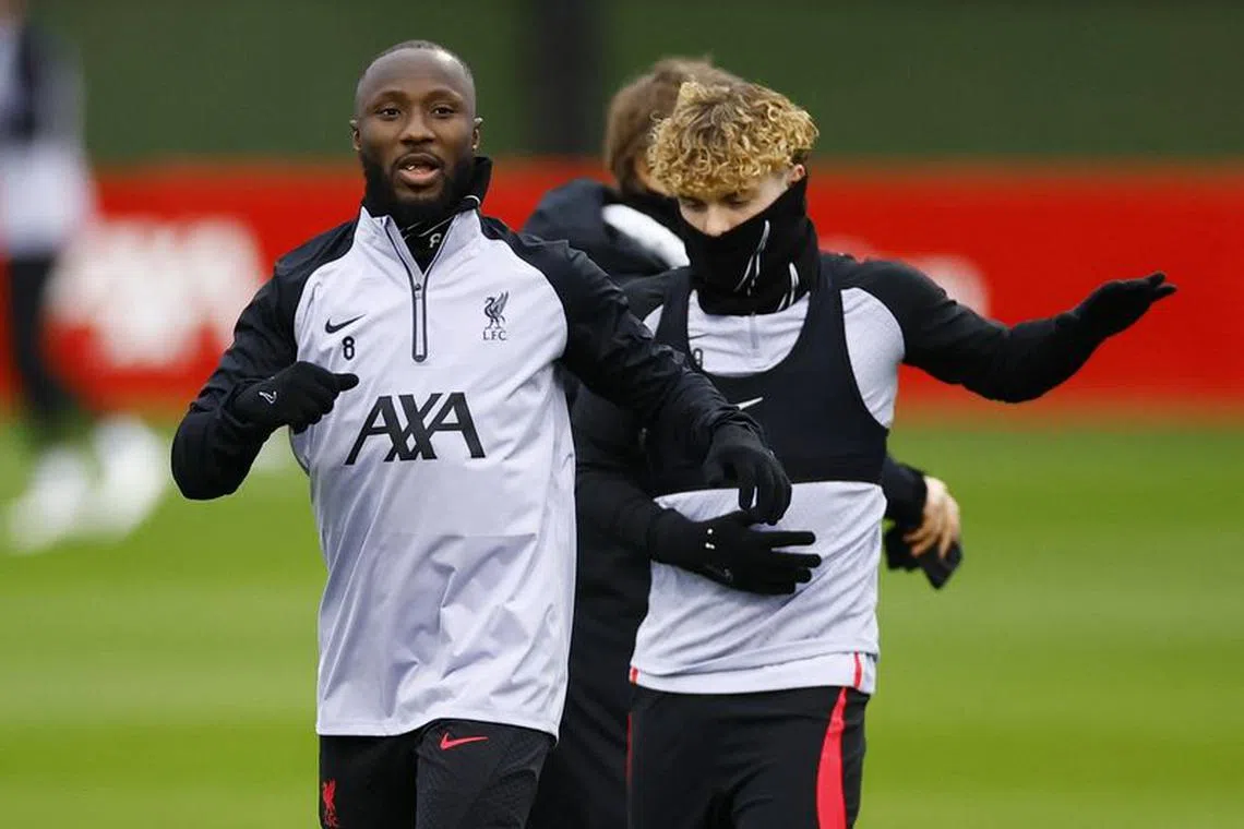Soccer Football - Champions League - Liverpool Training - AXA Training Centre, Liverpool, Britain - February 20, 2023 Liverpool's Naby Keita and Harvey Elliott during training Action Images via Reuters/Andrew Boyers/File Photo