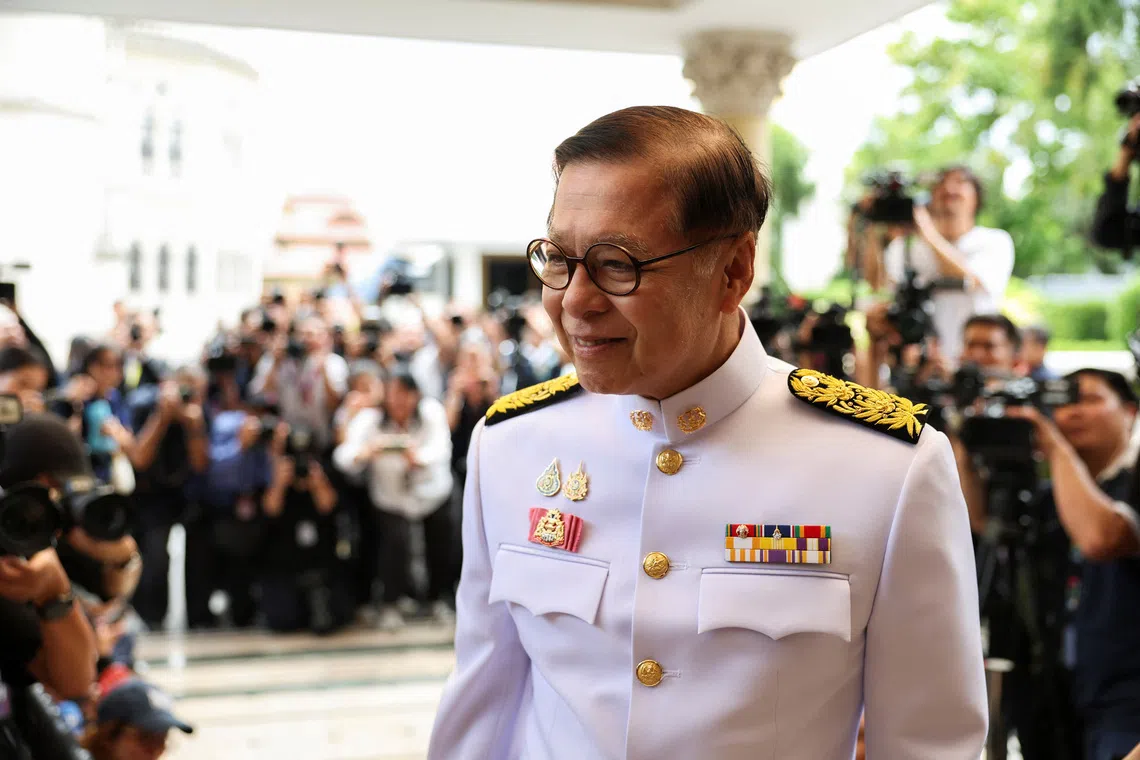 Thailand's Foreign Affairs Minister Sihasak Phuangketkeow arrives, ahead of a royal oath-taking ceremony for the new cabinet, following the Constitutional Court's removal of Prime Minister Paetongtarn Shinawatra from office for an ethics violation, at Government House in Bangkok, Thailand, September 24, 2025. REUTERS/Chalinee Thirasupa