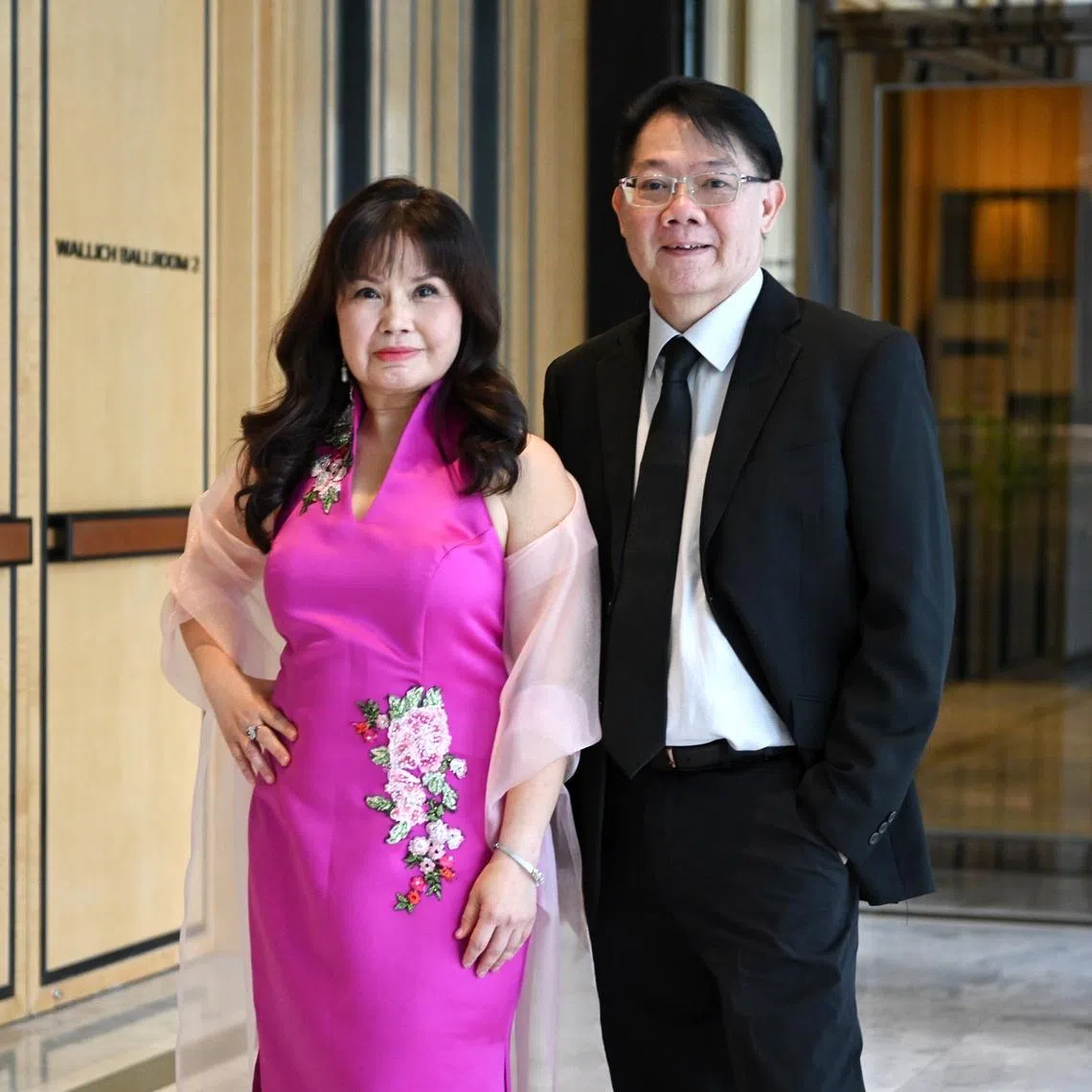 Brain Tumour Society Singapore (BTSS) founder Melissa Lim with Mr Peter Koh, a long-time volunteer with BTSS who was recognised for his contributions to brain tumour patients on Jan 25.