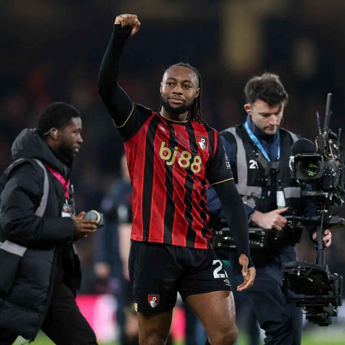 Soccer Football - Premier League - AFC Bournemouth v Tottenham Hotspur - Vitality Stadium, Bournemouth, Britain - January 7, 2026 AFC Bournemouth's Antoine Semenyo celebrates after the match Action Images via Reuters/Paul Childs