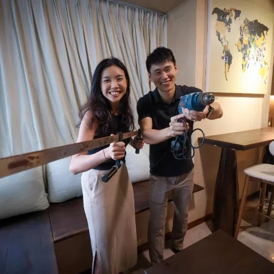 (Clockwise from top left) Married couple Chew Yirong and Clyde Lim, F&B entrepreneur Roger Yip and software programmer Sim Kwang Wei DIY-ed renovation works for their spaces.