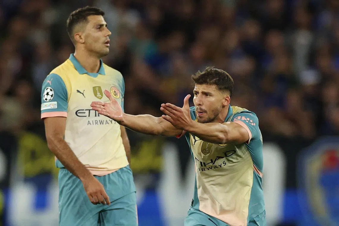 City midfielder Rodri (right) recently suggested players would consider going on strike in a bid to halt the dramatic rise in matches crammed into an already hectic calendar.