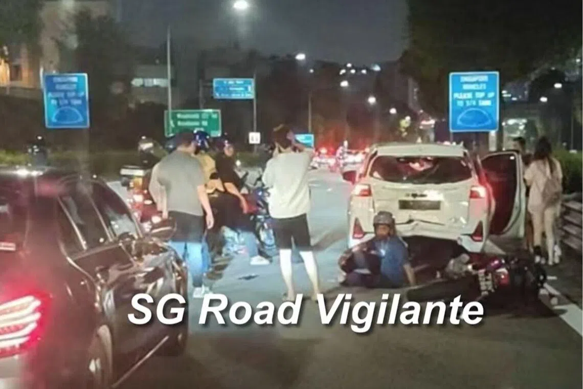 The 23-year-old male motorcyclist was conscious when taken to Khoo Teck Puat Hospital.