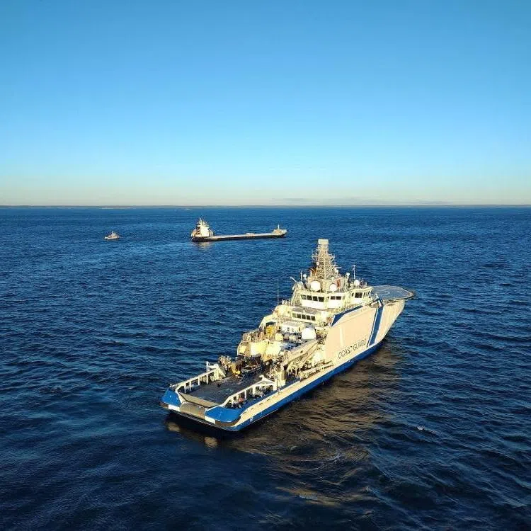 The vessel Fitburg, suspected of damaging subsea communication cables in the Gulf of Finland, at Kantvik harbour in Kirkkonummi, in this undated handout courtesy of Finnish Border. Finnish police on Wednesday seized a ship sailing from Russia on suspicion of sabotaging an undersea telecoms cable running from Helsinki to Estonia across the Gulf of Finland, an area hit by a string of similar incidents in recent years. The seized cargo vessel \"Fitburg\" was en route from the Russian port of St Petersburg to Israel at the time of the incident, Finland's Border Guard authority told a press conference in Helsinki. Finnish Border Guard/Handout via REUTERS