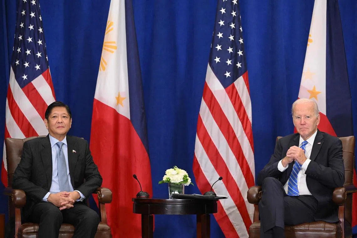 In this file photo taken on September 22, 2022, US President Joe Biden (R) meets with Philippine President Ferdinand Marcos on the sidelines of the UN General Assembly in New York City