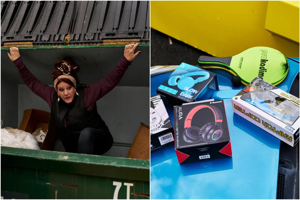 Headphones and sporting goods found by TikTok user Liz Wilson, who aims to expose what she sees as the wastefulness of retailers. 
