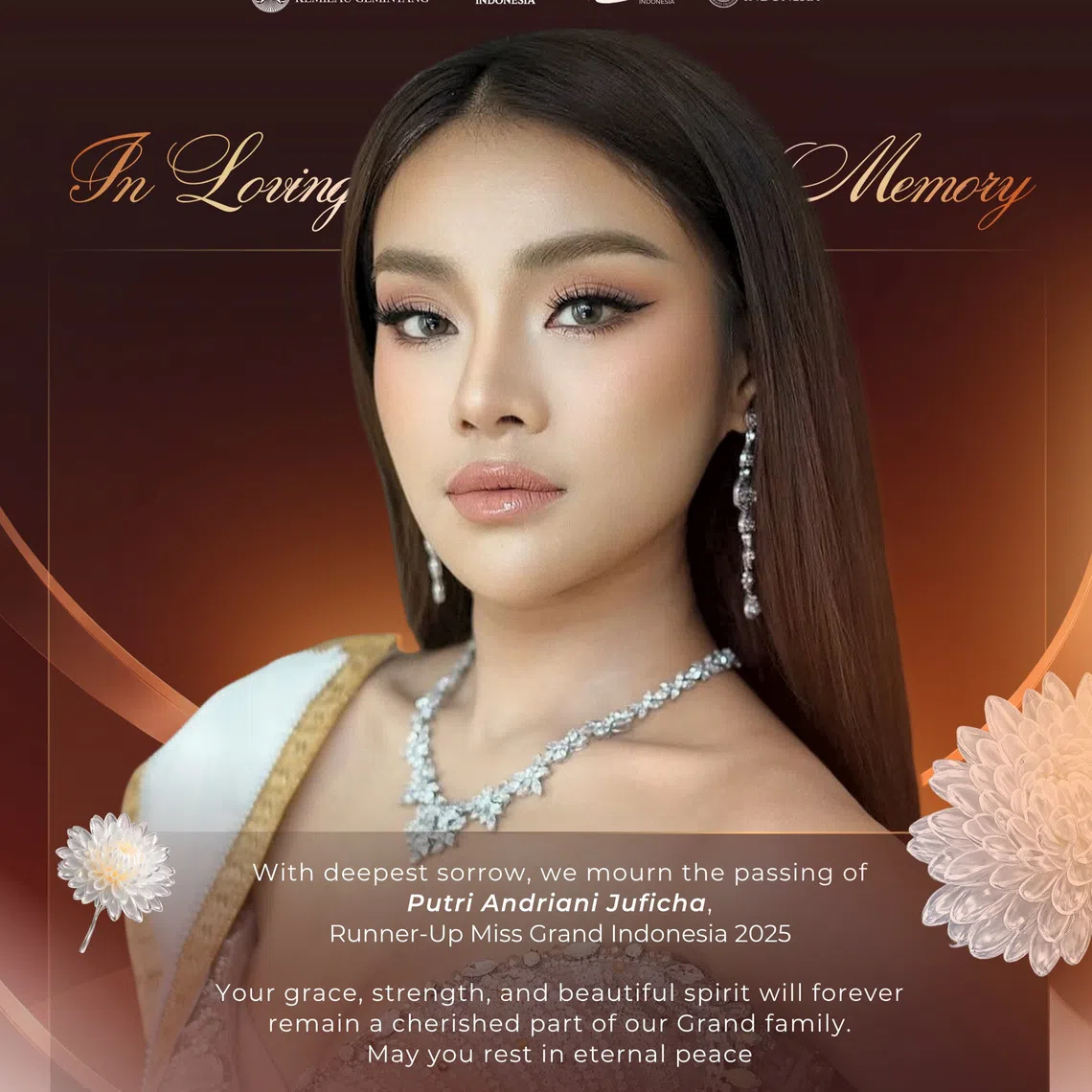 Putri Andriani Juficha also competed and finished as a runner-up at Miss Grand Indonesia.