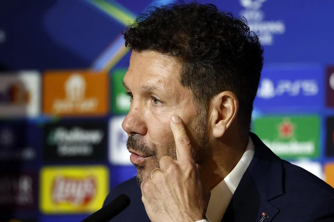 Soccer Football - Champions League - Atletico Madrid Press Conference - Atletico de Madrid Training Complex, Majadahonda, Spain - March 11, 2025 Atletico Madrid coach Diego Simeone during the press conference REUTERS/Juan Medina