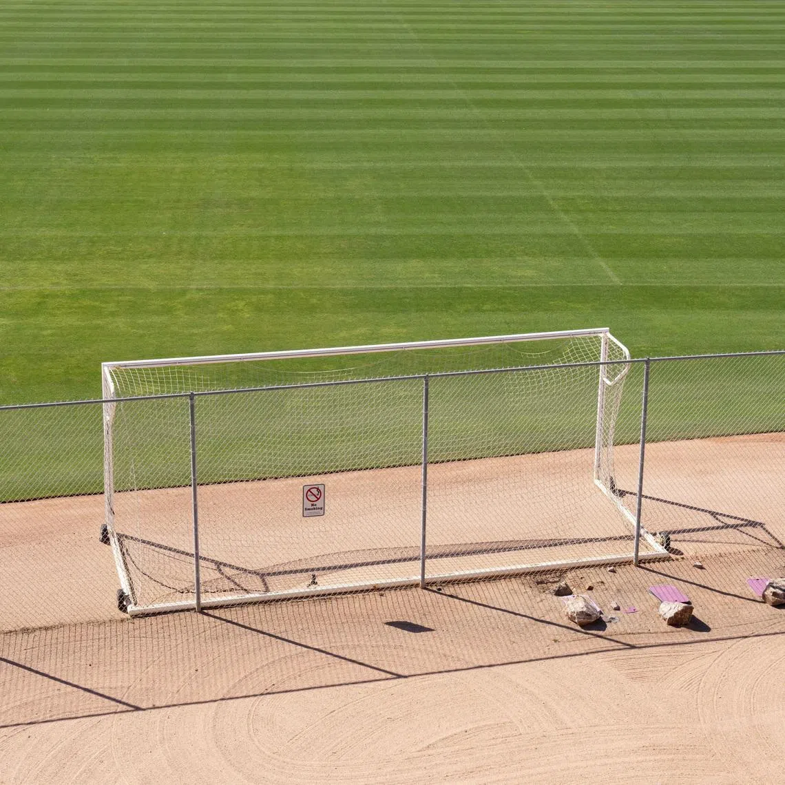 A soccer field stands empty at Kino Sports Complex, where the Iranian men’s soccer team is scheduled to practice for the FIFA World Cup, in Tucson, Arizona, U.S., March 4, 2026.  REUTERS/Rebecca Noble