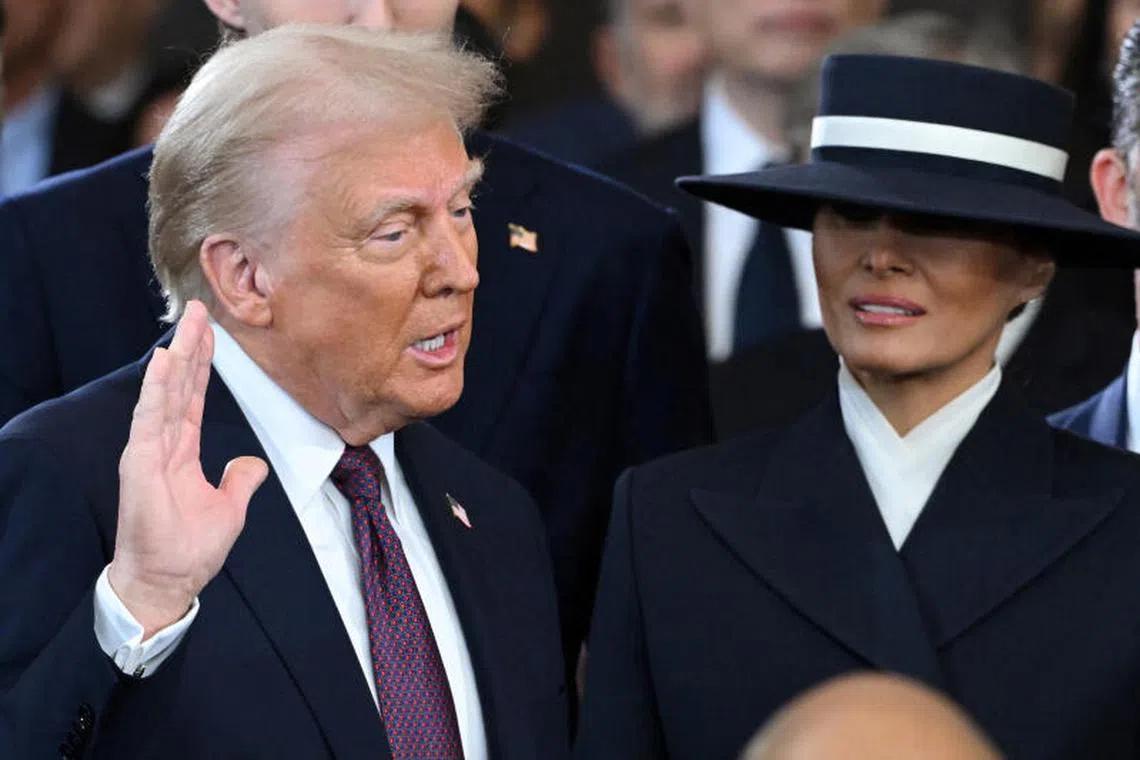 Mrs Melania Trump looks on as Mr Donald Trump is sworn in as the 47th US President on Jan 20.