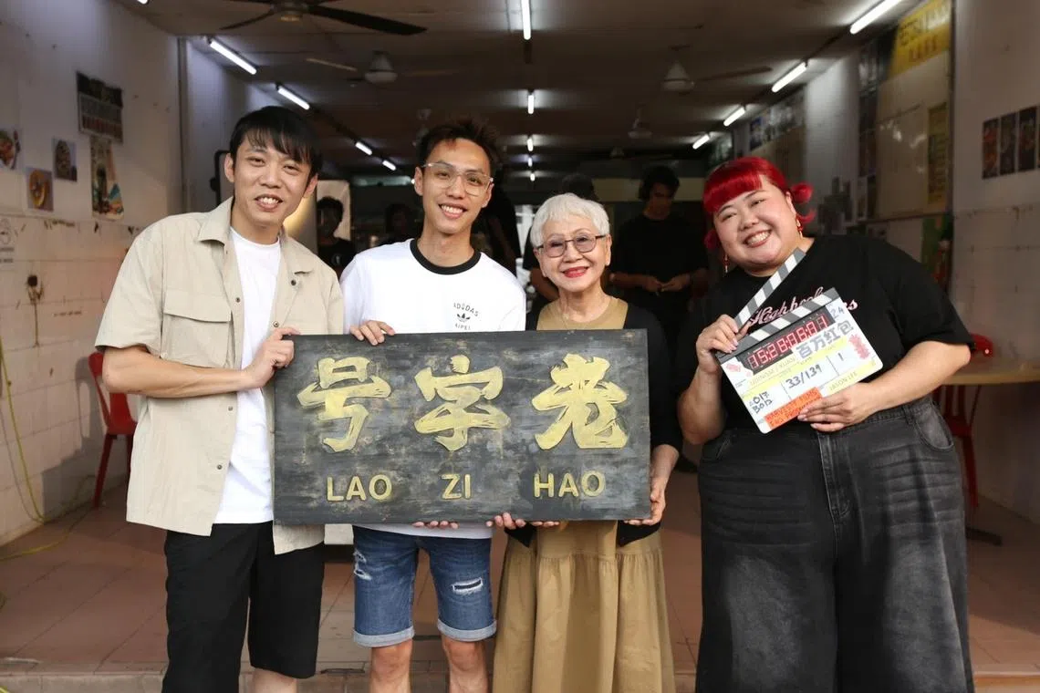 (From left) Actor Wang Weiliang, director Jason Lee, actresses Usha Seamkhum  and Xixi Lim on the set of A Good Fortune.