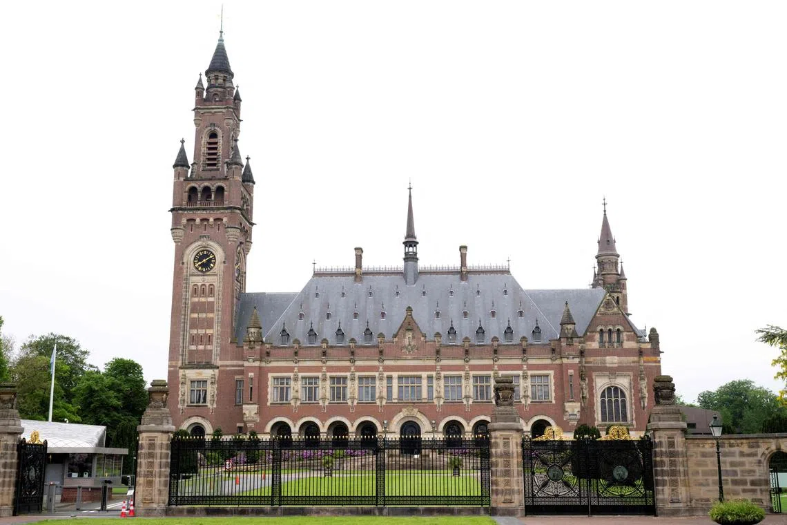 (FILES) This photograph shows the Peace Palace, the seat of the International Court of Justice ICJ, in The Hague on May 17, 2024. Next week's Nobel prize announcements will crown achievements that made the world a better place, a glimmer of optimism as the world witnesses a spiralling Middle East conflict, protracted war in Ukraine, famine in Sudan and a collapsing climate. The prizes will be announced from October 7-14, 2024. (Photo by Nick Gammon / AFP)