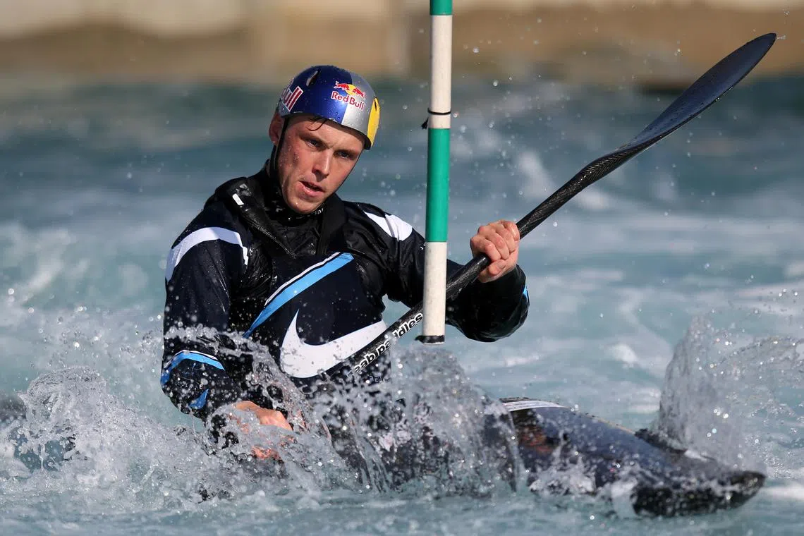 FILE PHOTO: Britain Canoeing - British Canoe Slalom Olympic & Senior team media day - Lee Valley White Water Centre  - 5/5/16 Great Britain's Joe Clarke during training. Action Images via Reuters / Paul Childs/File Photo