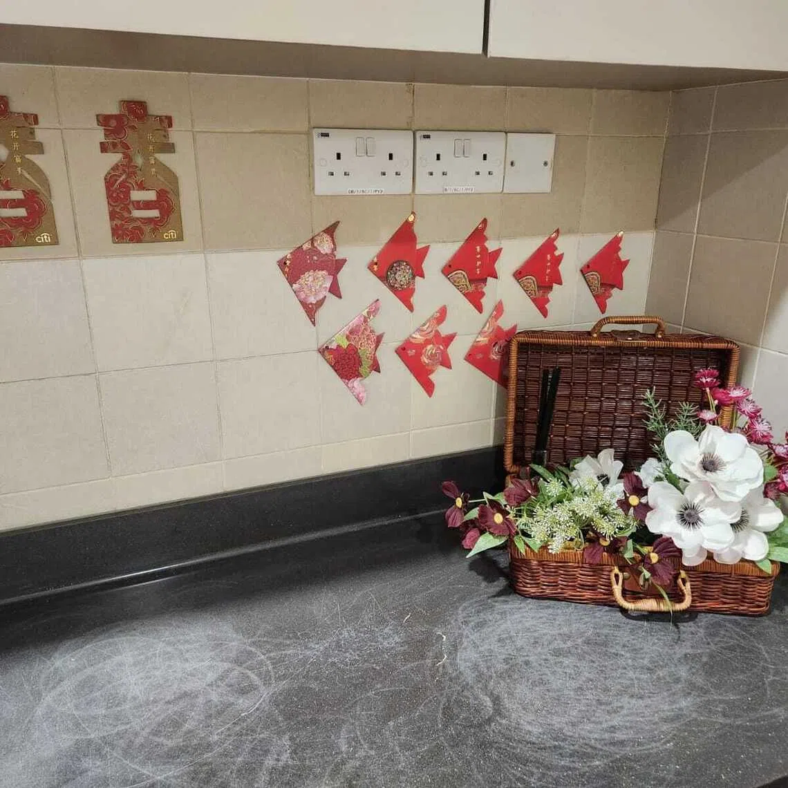 Spare red packets folded into origami by Ms Y. (Photo: Seshan Ramaswami) 
