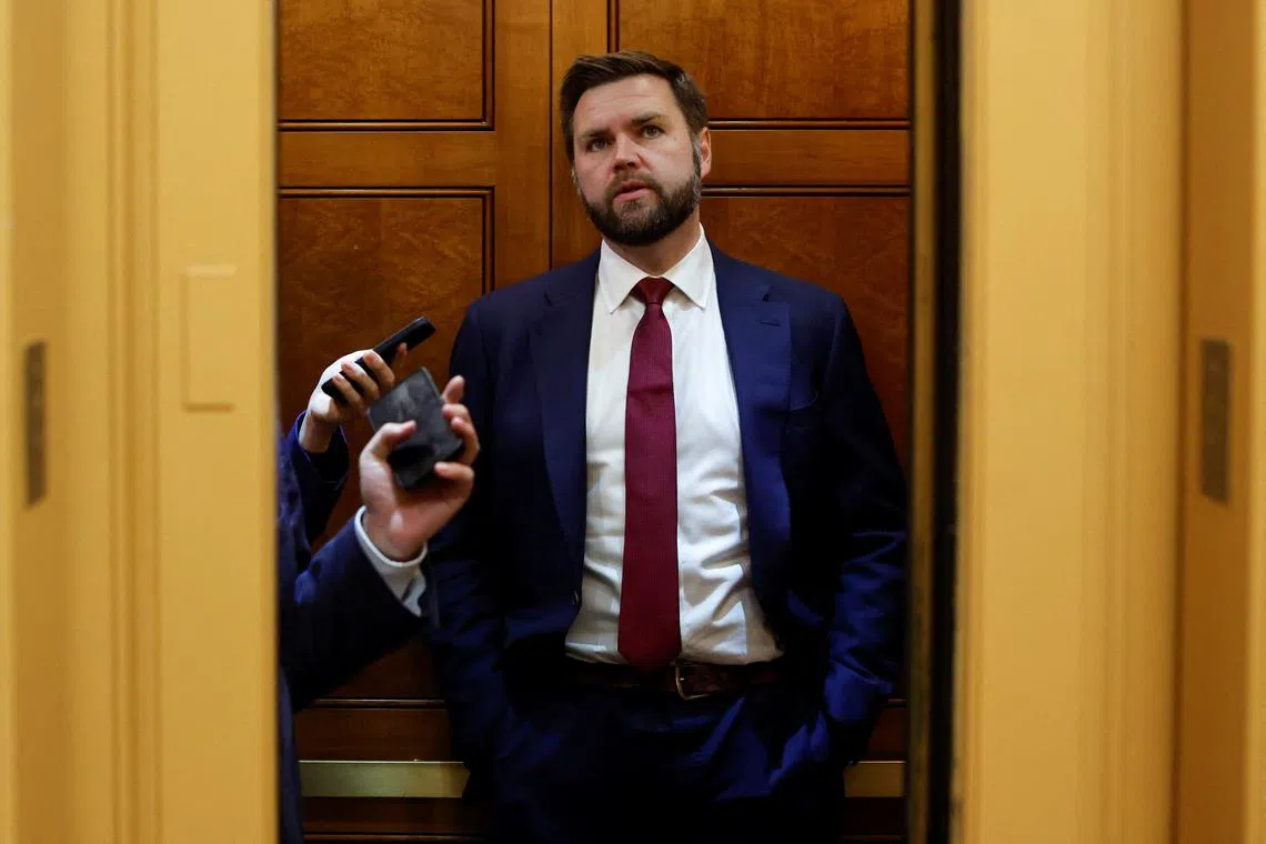FILE PHOTO: U.S. Senator J.D. Vance (R-OH) boards an elevator to attend a Republican Senate luncheon at the U.S. Capitol in Washington, U.S. March 22, 2023.  REUTERS/Jonathan Ernst/File Photo