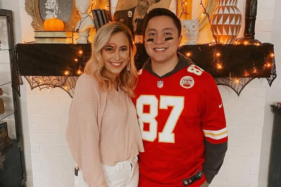 Makayla and Nick Stephens dressed as Taylor Swift and Travis Kelce for Halloween in 2020, years before the two superstars began dating.