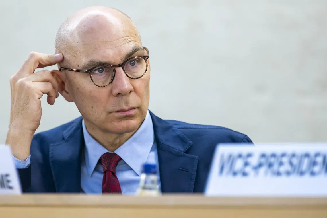 United Nations (UN) High Commissioner for Human Rights Volker Turk attends the Annual full-day discussion on the human rights of women, during the 56th session of the Human Rights Council at the European headquarters of the United Nations in Geneva, Switzerland, June 28. The 56th session of the Human Rights Council runs from 18 June to 12 July 2024.