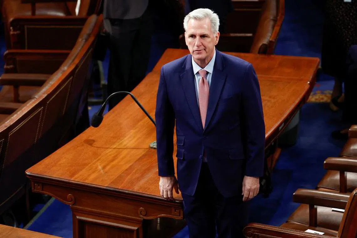 House Minority Leader Rep. Kevin McCarthy (R-CA) attends a joint meeting of the U.S. Congress in the House Chamber of the U.S. Capitol where Ukraine's President Volodymyr Zelenskiy will deliver remarks, in Washington, U.S., December 21, 2022. REUTERS/Evelyn Hockstein/File photo