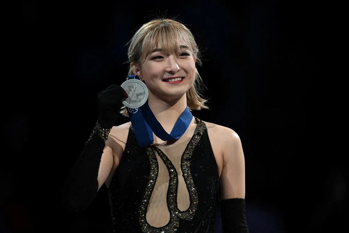 FILE PHOTO: Mar 28, 2025; Boston, Massachusetts, USA; Kaori Sakamoto (JPN) wins silver in Womens Free Skating during the ISU World Figure Skating Championships at TD Garden. Mandatory Credit: Brian Fluharty-Imagn Images/File Photo