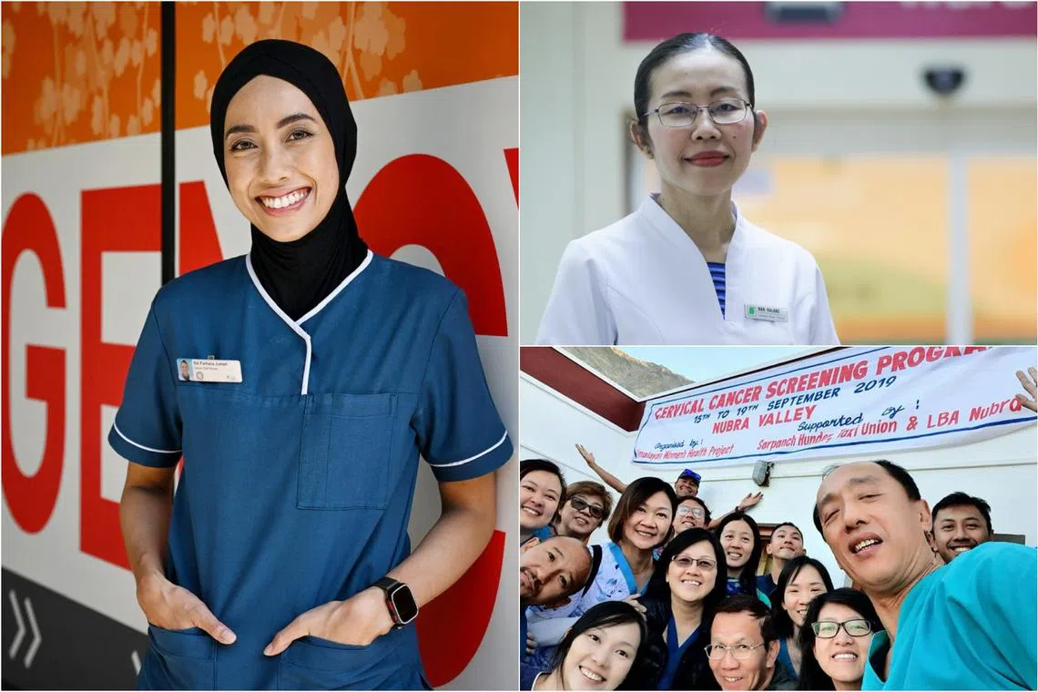 (Clockwise from left) Ms Siti Farhana Jumari, Ms Nan Saung Hti Kalane and Ms Khor Sia Liew (bottom right photo: top row, second from left).