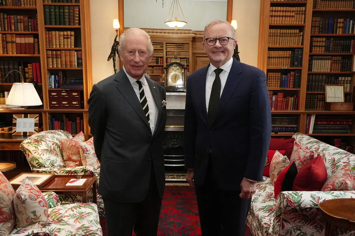 King Charles III during an audience with Australian Prime Minister Anthony Albanese at Balmoral in Scotland. Picture date: Saturday September 27, 2025.    Andrew Milligan/Pool via REUTERS